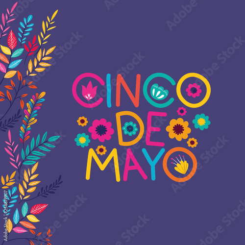 cinco de mayo card with floral frame