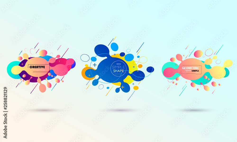 geometric colorful abstract shapes set. Trendy minimal modern design isolated white background.
