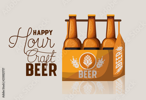 happy hour beers label with bottles in basket