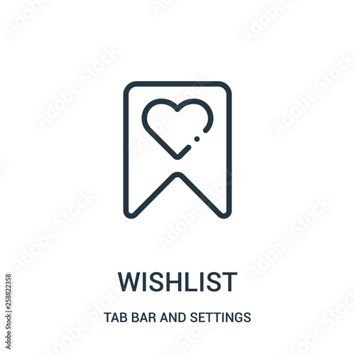 wishlist icon vector from tab bar and settings collection. Thin line wishlist outline icon vector illustration. photo