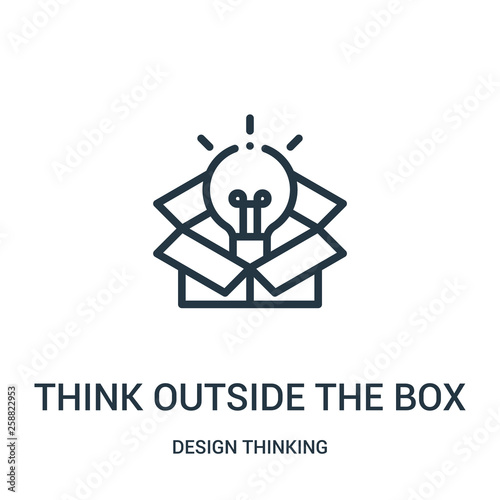 think outside the box icon vector from design thinking collection. Thin line think outside the box outline icon vector illustration.