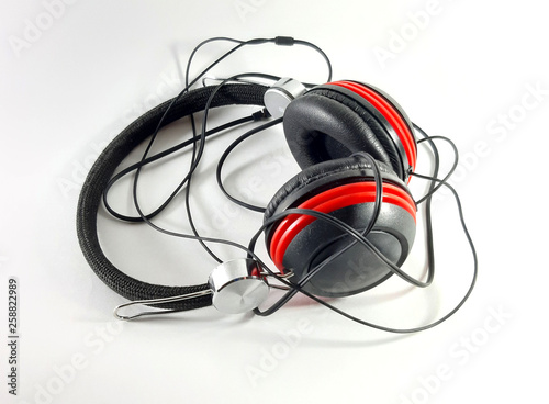 Photo headphones on white background, music accessory to listen to music