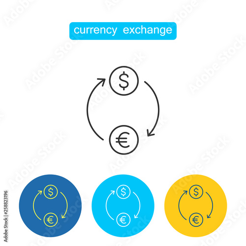 Currency exchange outline icons set.