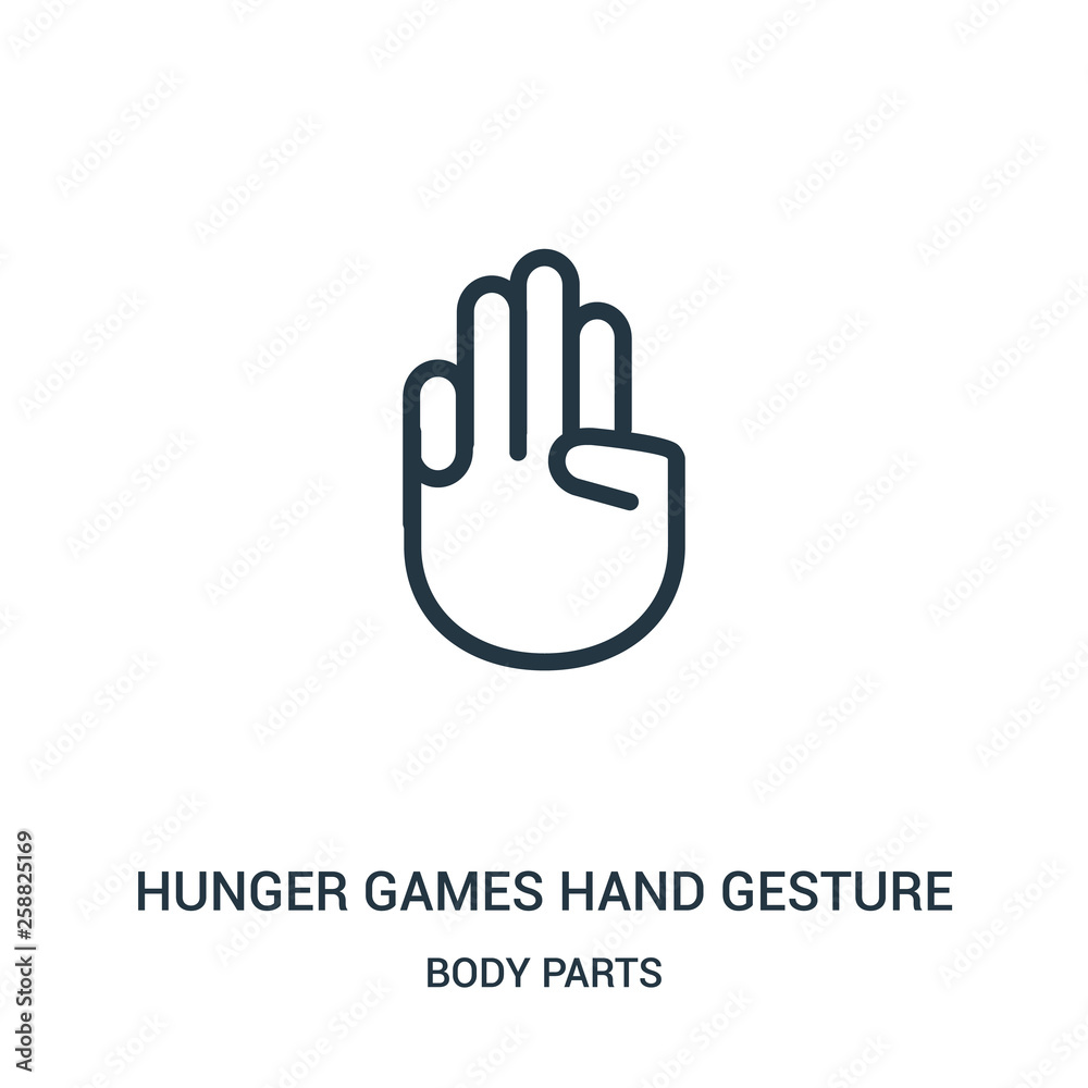 hunger games hand gesture icon vector from body parts collection. Thin line hunger games hand gesture outline icon vector illustration.