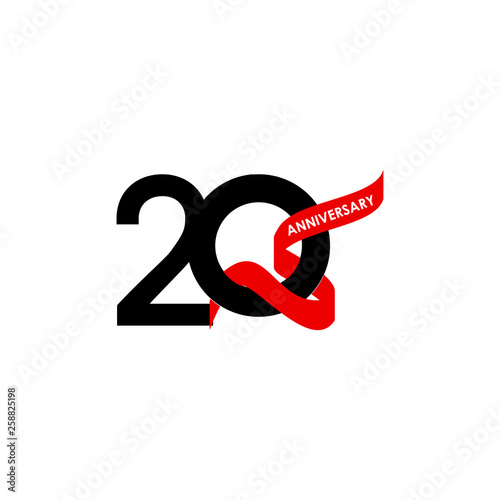 20 Year Anniversary Black Red Ribbon Vector Template Design Illustration
