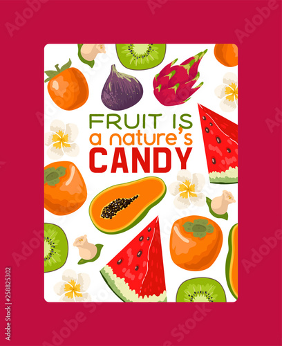 Tropical fruits set of banners vector illustration. Exotic summer products su...