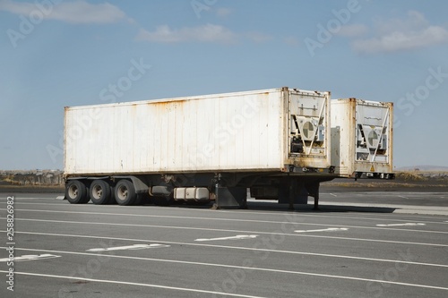 Container carrier trailers parked