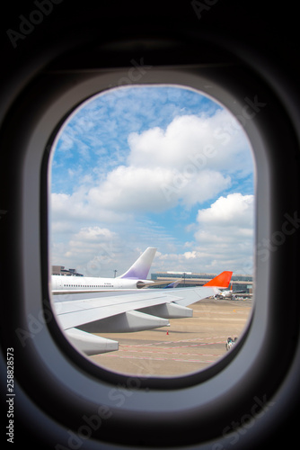 Plane wings and the sky Vie...