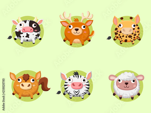 Cute cartoon animals collection. Vector Illustration With Cartoon Style Funny Animal