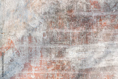 Texture background of old brick wall with white paint for mockup or design in construction, food or industrial pattern sample layout © Aleksei