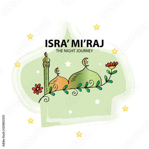 Isra' mi'raj illustration. Isra' mi'raj is the holly history of moslem about Mohammad prophet in night journey.  photo