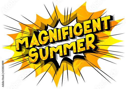 Magnificent Summer - Vector illustrated comic book style phrase on abstract background.