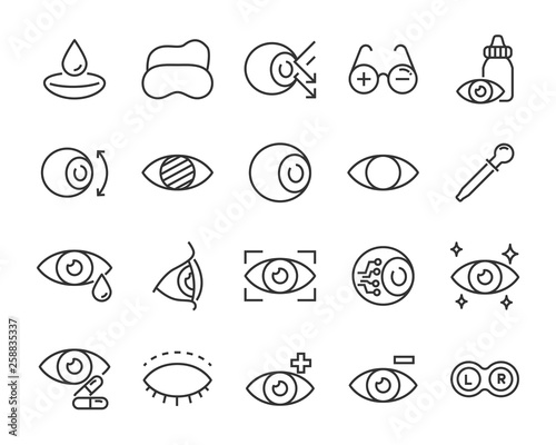set of eye icons  such as eyedropper  sensitive  blind  eyeball  eyeproblem  lens