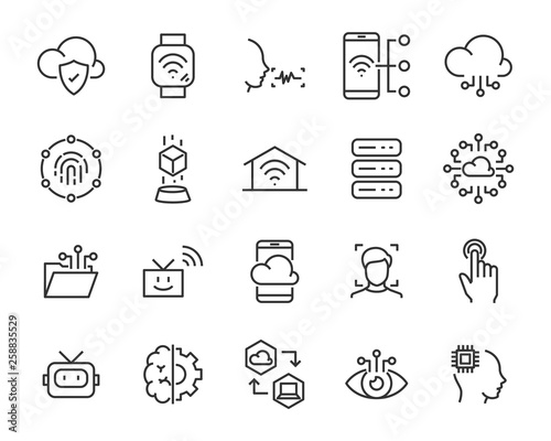 set of technology icon set, such as robot, digital, vr, ai, cyber