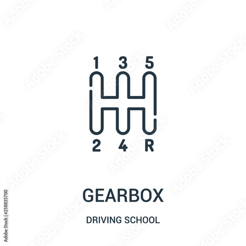 gearbox icon vector from driving school collection. Thin line gearbox outline icon vector illustration.