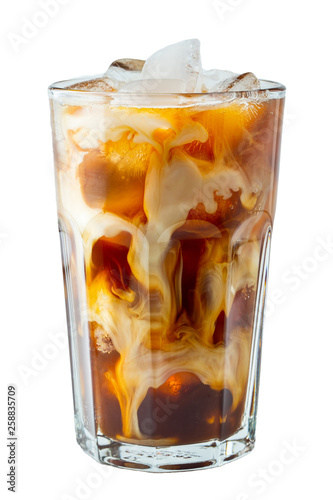 Canvas Print glass of cold coffee on white background.