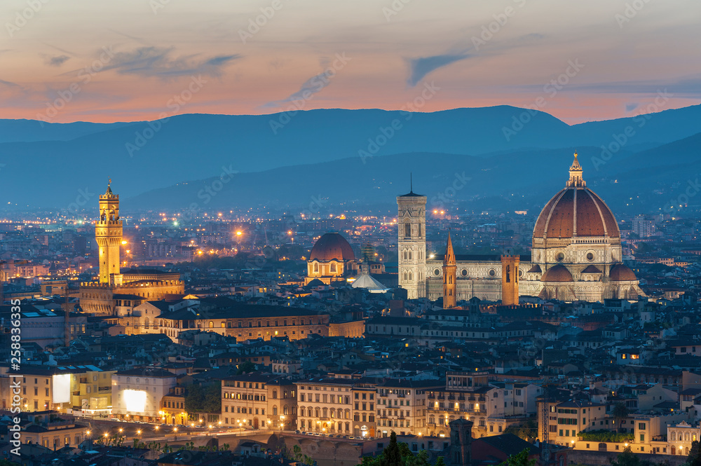 Skyline of Historical city Florence, Tuscany, Italy under sunset