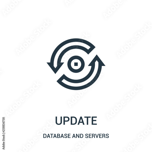 update icon vector from database and servers collection. Thin line update outline icon vector illustration.