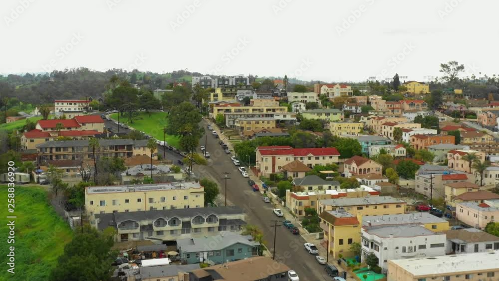 Aerial stock video Los Angeles Angelino Heights neighborhood Aerial stock video Los Angeles Angelino Heights neighborhood