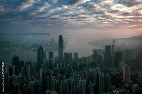 Misty morning view at Hong Kong City