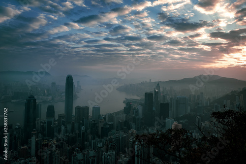 Misty morning view at Hong Kong City