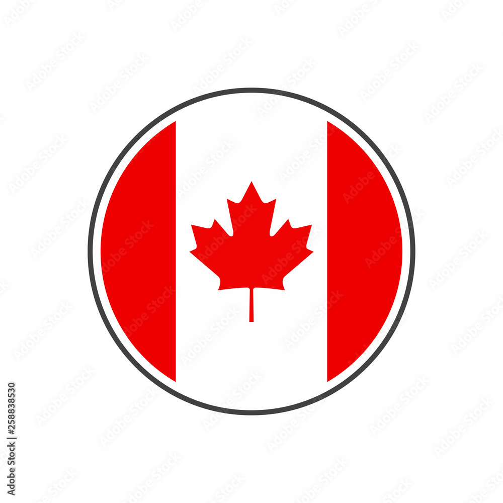 Circle canada flag with icon vector isolated on white background Circle canada flag with icon vector isolated on white background