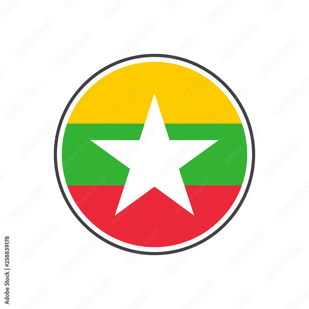 Circle myanmar or burma flag with icon vector isolated on white background Circle myanmar or burma flag with icon vector isolated on white background