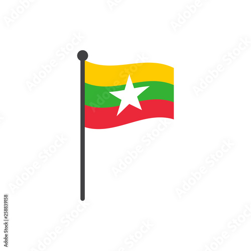 myanmar or burma flag with pole icon vector isolated on white background