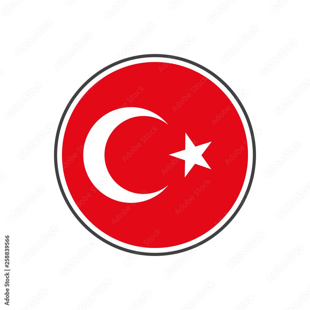 Circle turkey flag with icon vector isolated on white background Circle turkey flag with icon vector isolated on white background