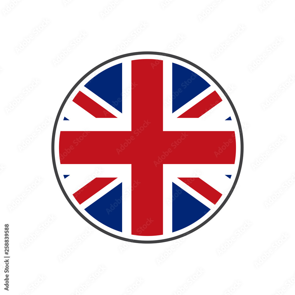 Obraz premium Circle uk flag with icon vector isolated on white background