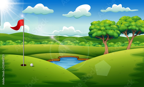 Golf course on the landscape background