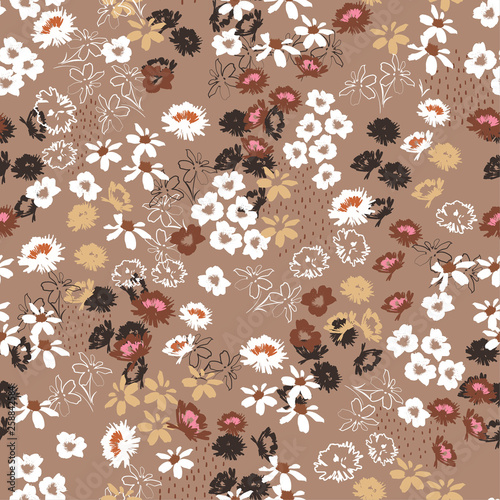 Vintage Seamless pattern in colorful small pretty flowers. Liberty style blooming meadow florals design for fashion , fabric , wallpaper , web and all prints
