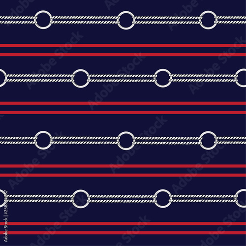 Seamless vector pattern background with hand drawn chain, and summer nautical rope in herizontal stripe design for fashion,fabric,wallpaper,web and all prints