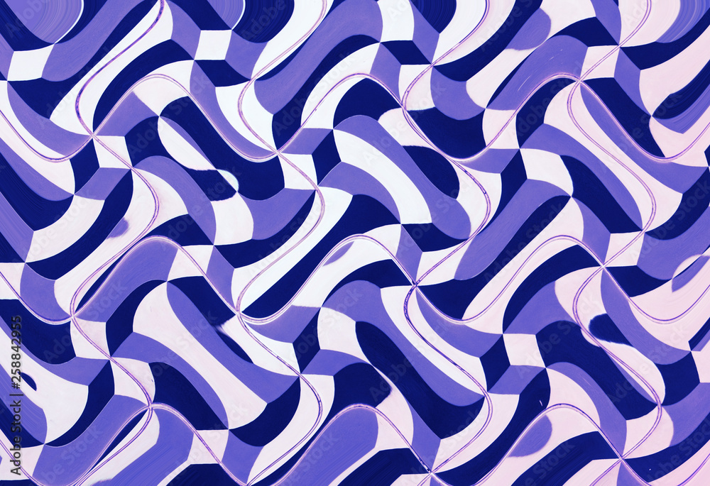 Fototapeta premium The floor of blue tiles. Repeating geometric patterns of dice on the floor of ceramic tile.