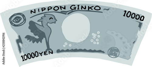 Monochrome Deformed Back side of Cute hand-painted Japanese 10000 yen note