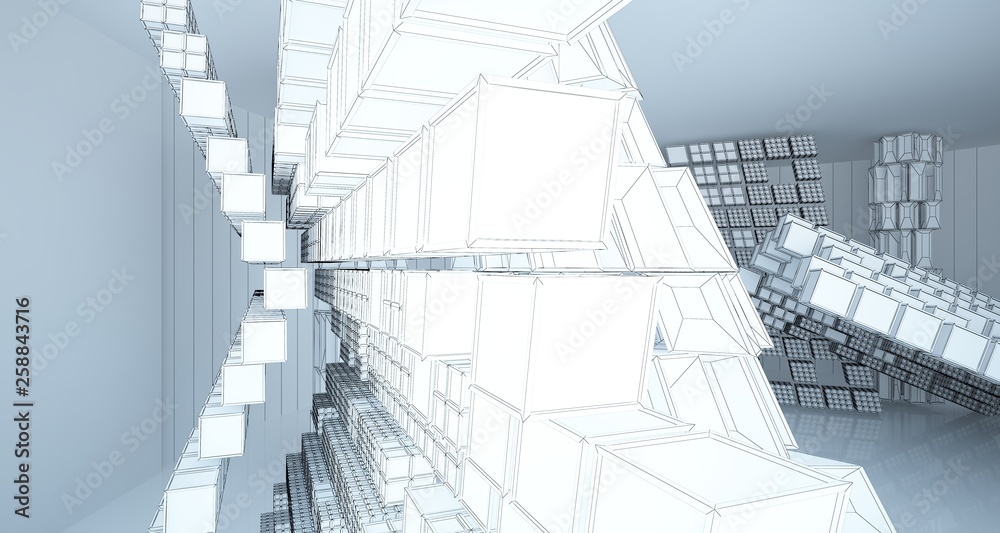 Fototapeta Abstract drawing white interior with window. 3D illustration and rendering.