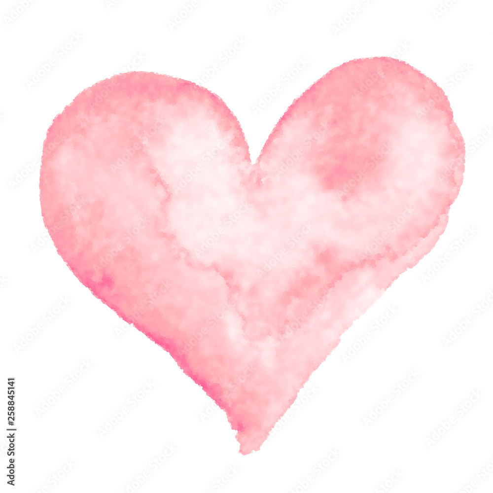 Watercolor hand-painting pink heart shape on white background