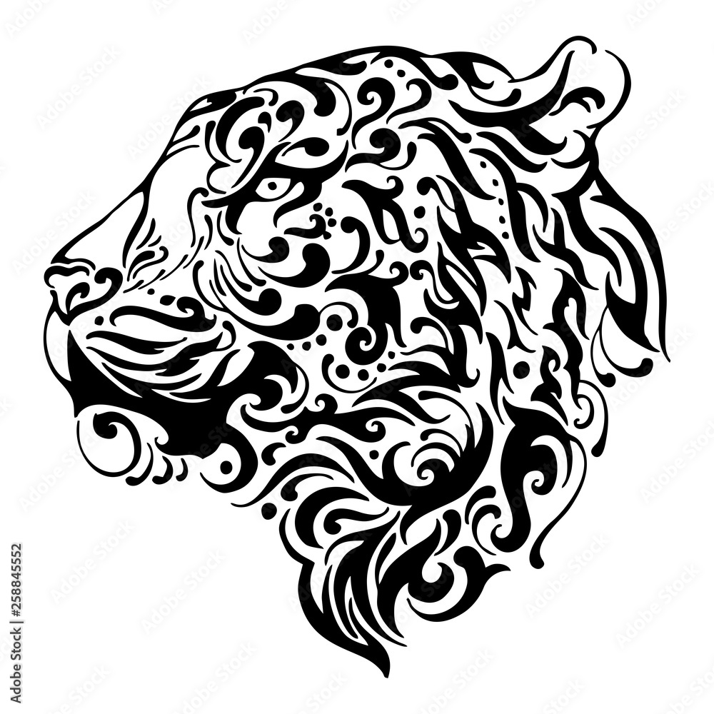 Silhouette Abstract Tiger side head tribal tattoo Stock Vector | Adobe Stock