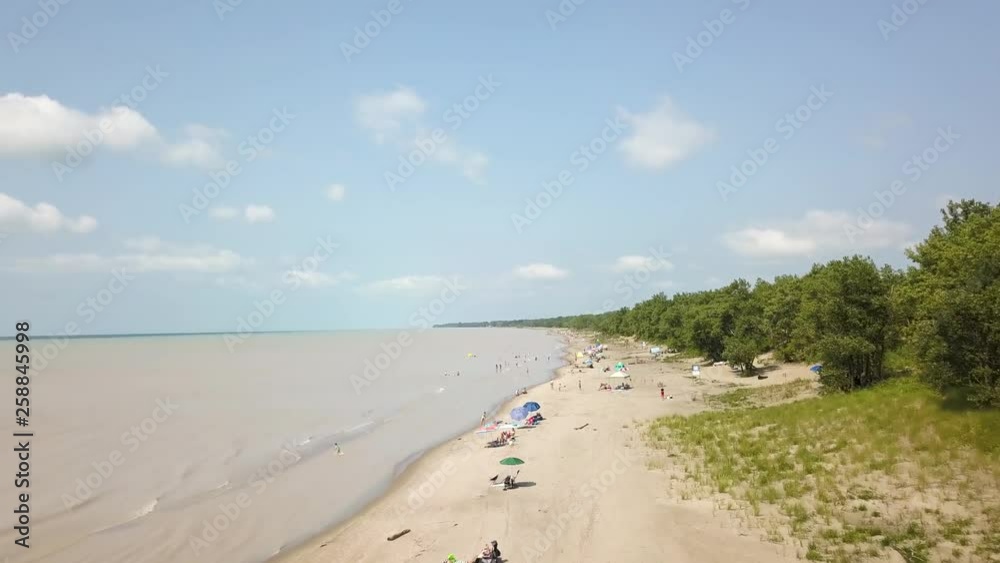 Lake Erie, beach and turbid water after storm. Aerial view. 4k Lake Erie, beach and turbid water after storm. Aerial view. 4k