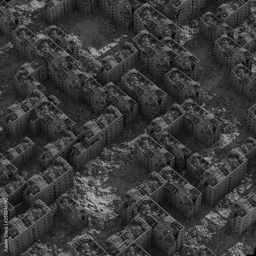 3d top view ruins city backgrounds 3d rendering