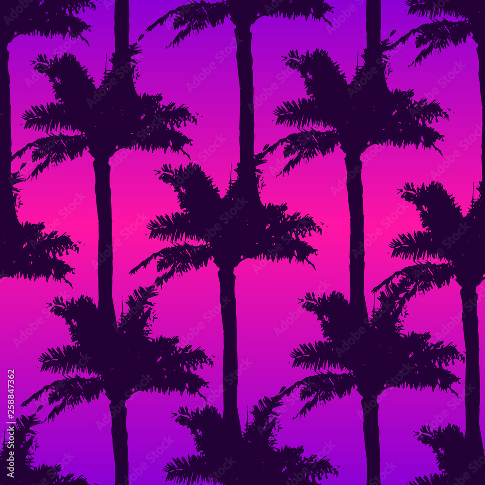 Palm trees seamless pattern on gradient background. Print for fabric, wallpaper or giftwrap. Vector illustration