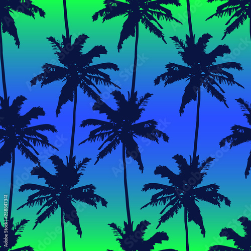 Palm trees seamless pattern on gradient background. Print for fabric, wallpaper or giftwrap. Vector illustration