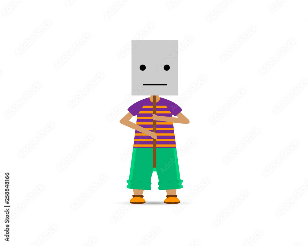 Obraz premium A man with a mask of indifference. Emotions, feelings, state of mind. Vector illustration.