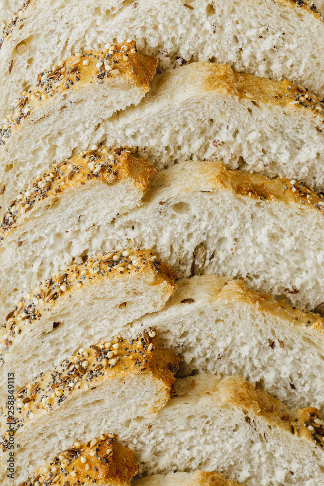 Sliced Wheat Bread with Flax Seeds Top View Bread Bakery background Set bread