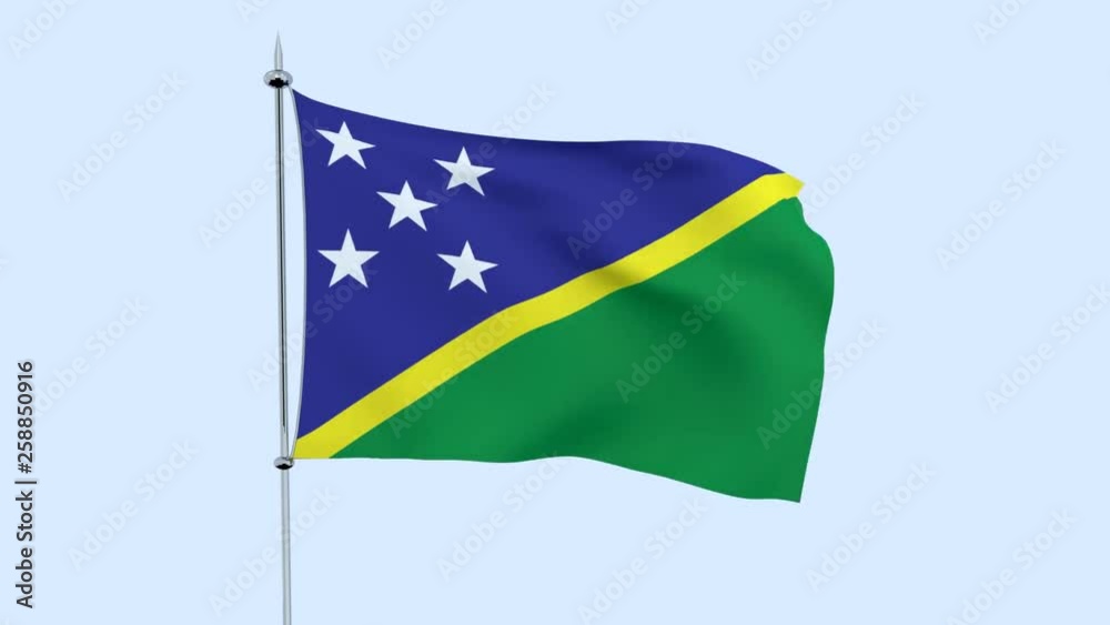 Flag of the country Solomon Islands flutters against the blue sky. 3D rendering Flag of the country Solomon Islands flutters against the blue sky. 3D rendering