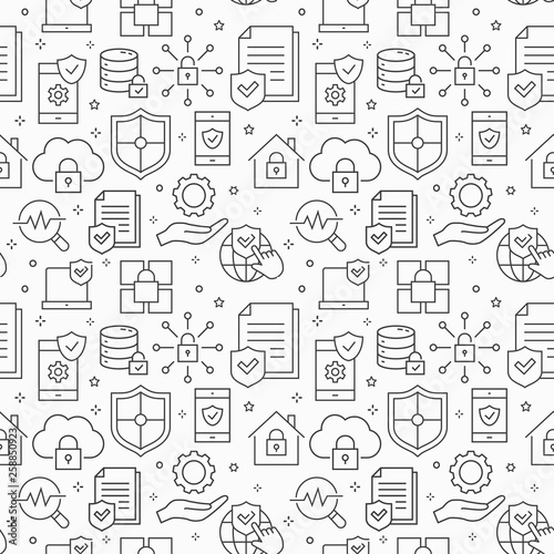 Security seamless pattern with icons. Vector illustration.