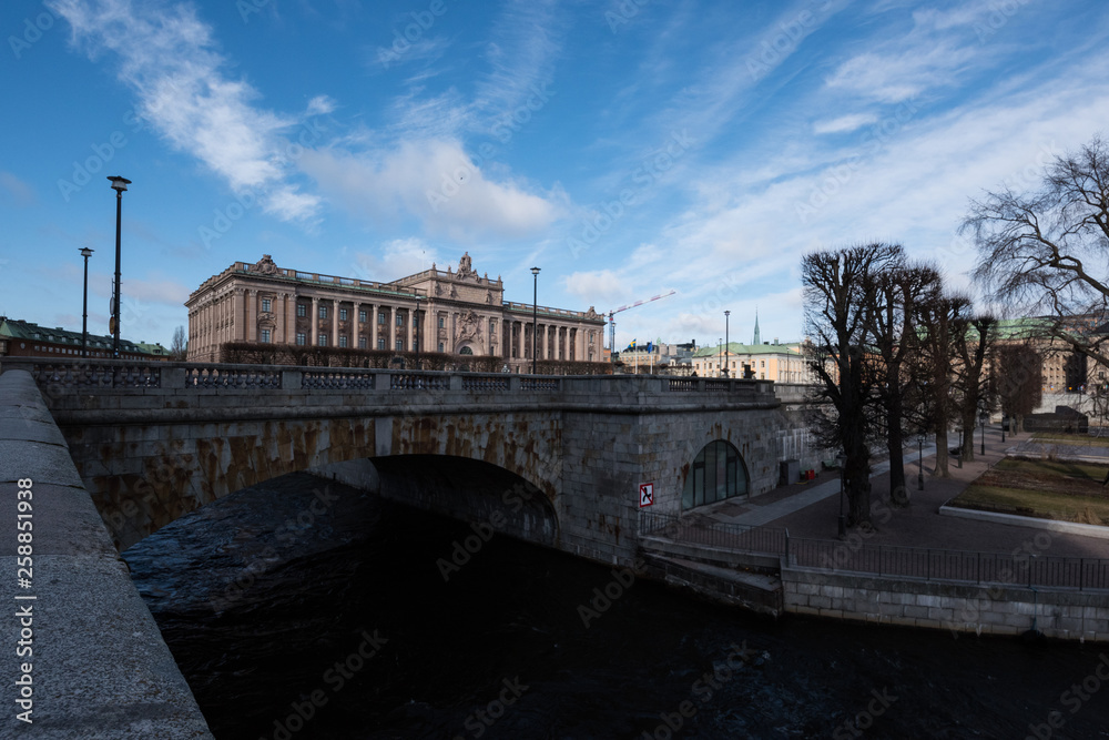 Government buildings and castle a spring day in Stockholm, Government buildings and castle a spring day in Stockholm,