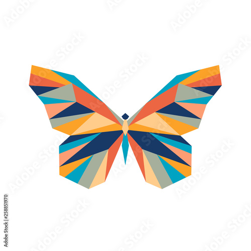 Geometric polygonal butterfly. Abstract colorful animal. Vector illustration.