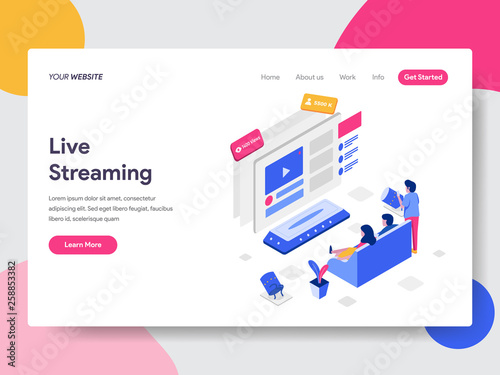 Landing page template of Live Streaming Isometric Illustration Concept. Isometric flat design concept of web page design for website and mobile website.Vector illustration