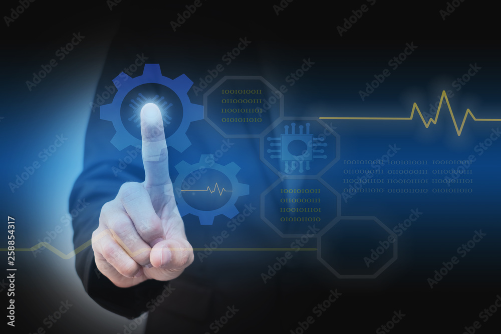 Businessman working with digital virtual screen. Businessman working with digital virtual screen.